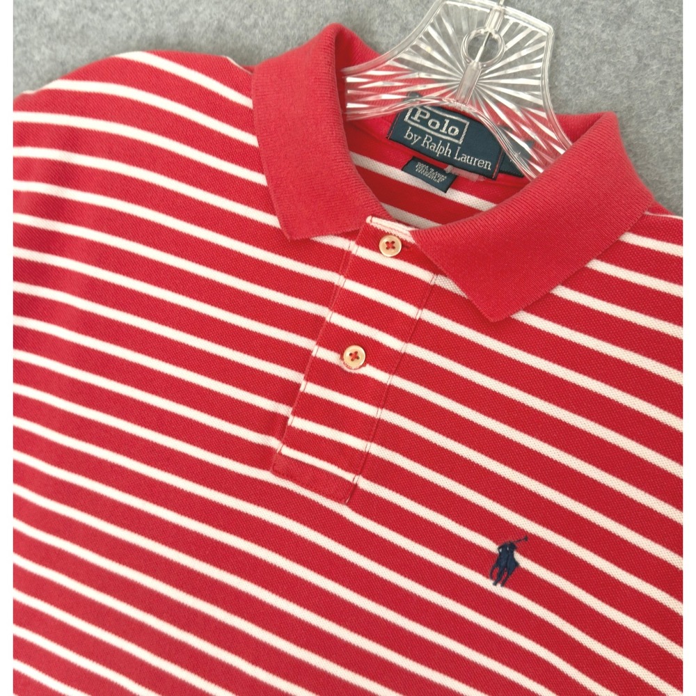 Polo Ralph Lauren Polo Shirt Mens Small Red White Striped Short Sleeve Pony Logo - Picture 3 of 9